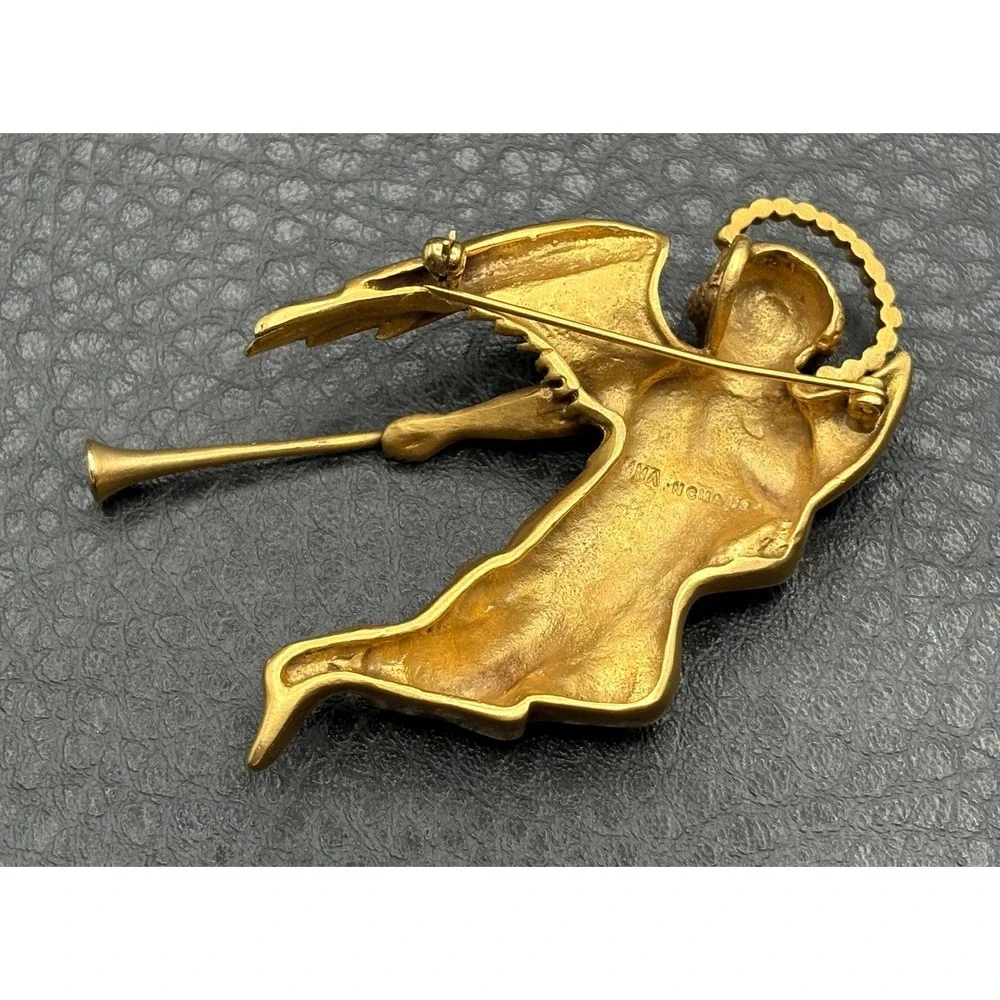 Vintage MMA METROPOLITAN MUSEUM ART NCMA Angel Cherub Brooch Pin Rhinestone Halo